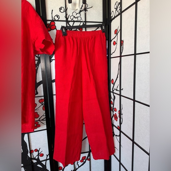 FLAX Linen S/M Petite 2 Piece High Low 100% Linen Red Boho Lightweight Outfit - Picture 4 of 9